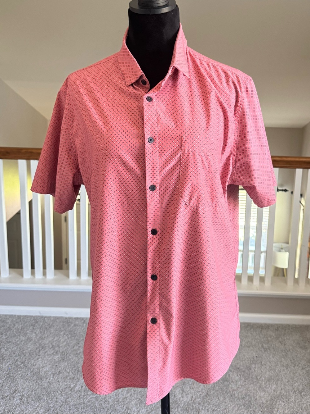 Mizzen & Main Leeward Short Sleeve Shirt Trim Large Coral Dot Print